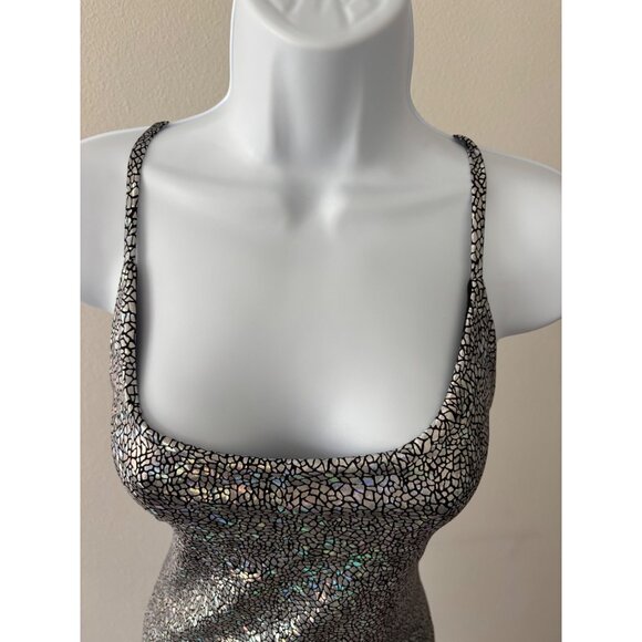 Y2K Dress Large Shimmer Metallic BodyCon Night Out Disco Futuristic Cyberpunk - Picture 12 of 14